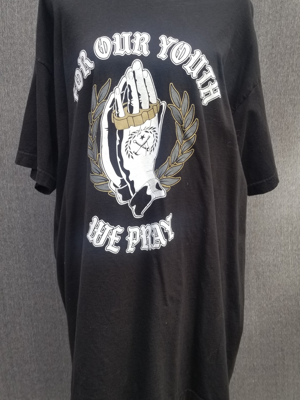 DIXXON Black Short Sleeve Tee "On Your Own We Pray" Hands White and Gold -103